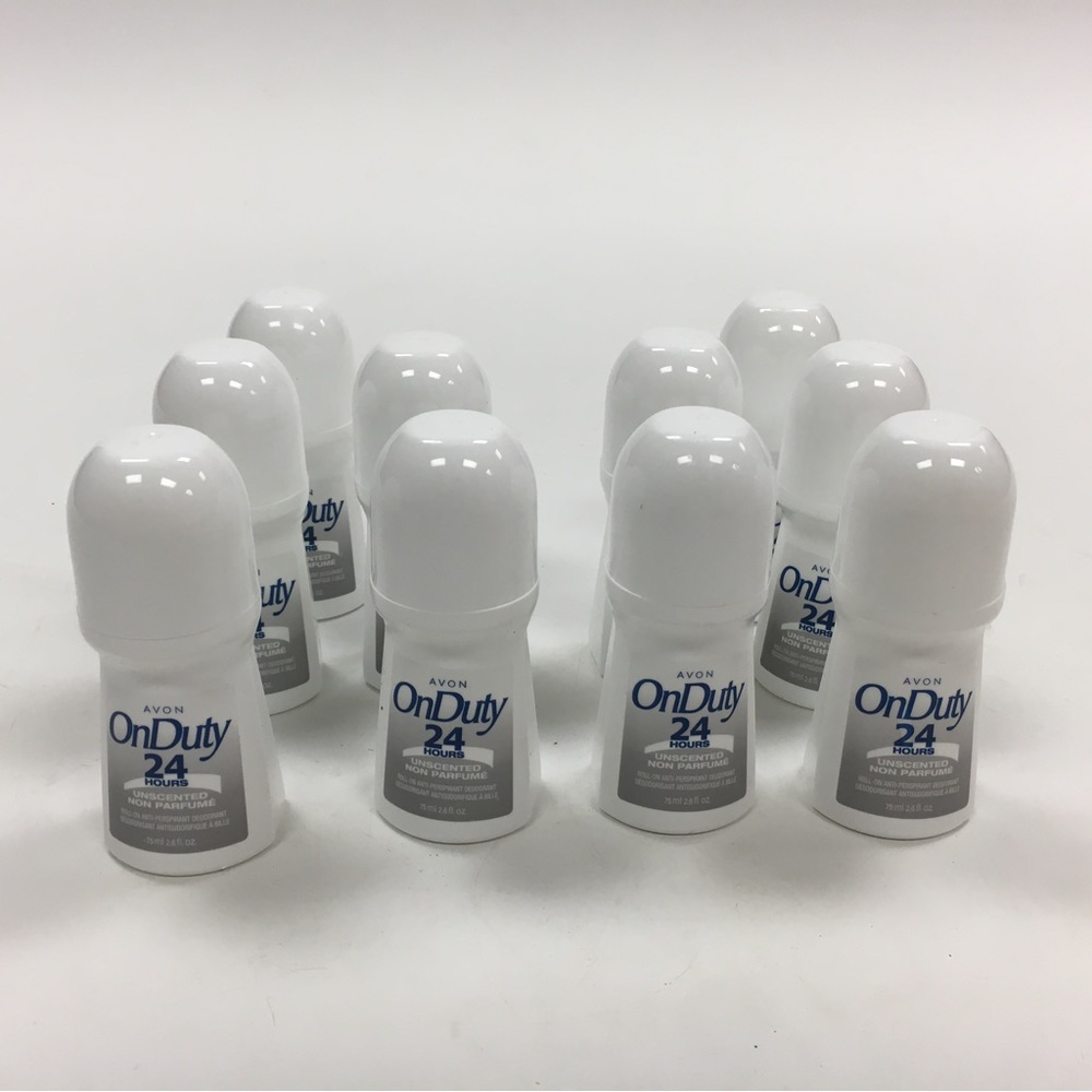 Set of Ten New Avon On Duty Unscented Roll On Liquid Deoderant/Antipersperants